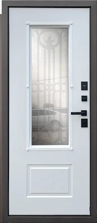 Входная дверь КСМ Каллипсо 10 см Букле графит, Муар 8019, Эмалит белый